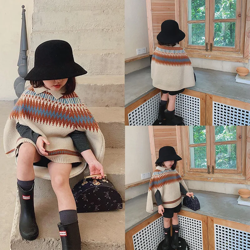 Baby Clothing Knitting Patterns - 여아 케이프 한국 아동복, 대비색, 다이아몬드