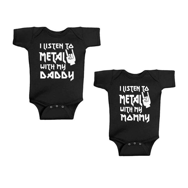 Baby Clothing Gender Neutral - 나는 아빠와 엄마와 함께 금속을 듣고