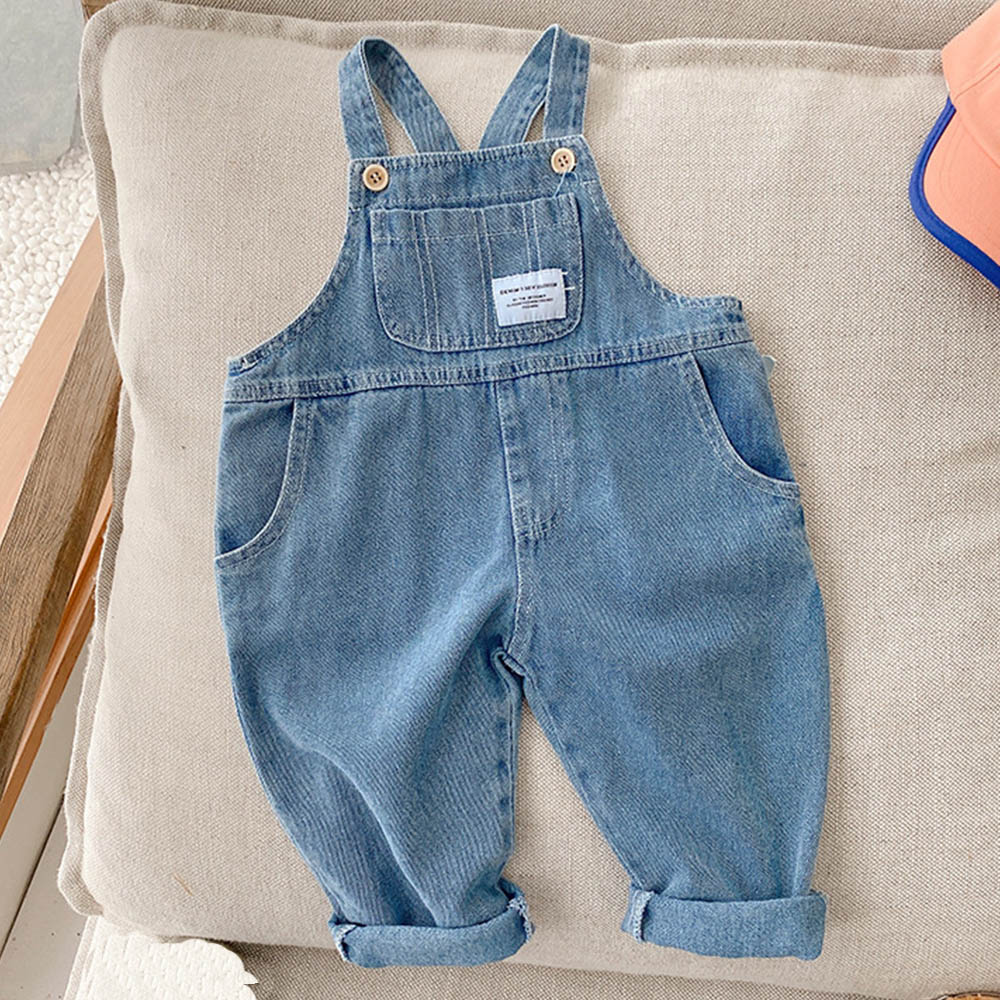 Baby Overall Denim - 여아 점프 슈트 블루 데님 솔리드
