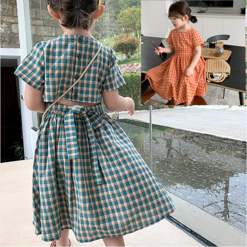 Baby Clothing Knitting Patterns - 여름 캐주얼 아기와 소녀 면화 격자