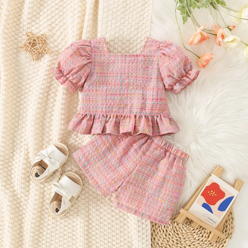 여아용 귀여운 공주 스타일 투피스 세트, 면 컬러 격자 - Baby Clothing Clearance 리뷰 및 가격