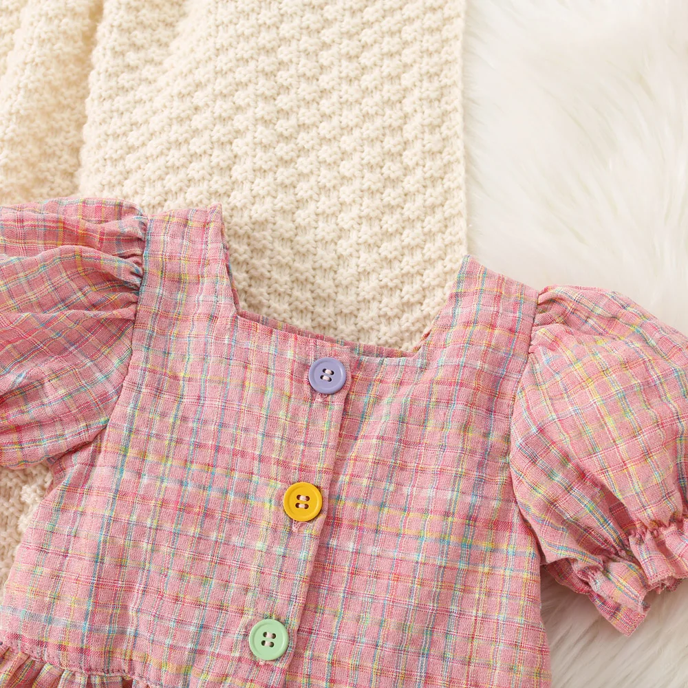 여아용 귀여운 공주 스타일 투피스 세트, 면 컬러 격자 - Baby Clothing Clearance 리뷰 및 가격